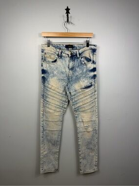 Regal Exchange Biker Jeans Mens Slim Moto Ribbed Acid Bleach Wash Distressed